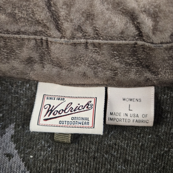 Vintage Y2K Woolrich Brown Sherpa Horse Pattern Jacket w/ Suede Collar Sz Large - Picture 8 of 10